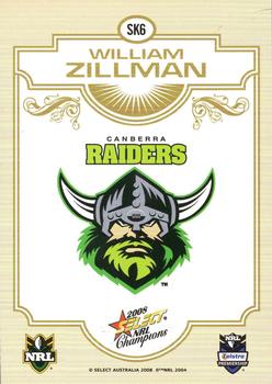 2008 Select NRL Champions - Sketches #SK6 William Zillman Back